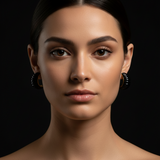 Boucles d'oreilles THELMA Coissant avec agate noire - Argent 925