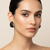 Boucles d'oreilles THELMA Coissant avec agate noire - Argent 925