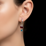 NATIVIDAD Silver Hoop Earrings with Topaz and Garnet - 925 Silver