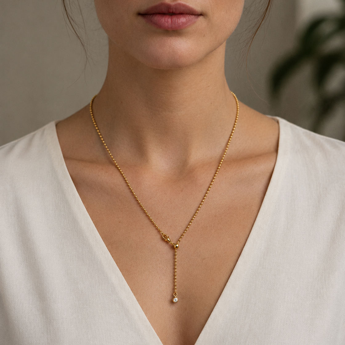 ALVINA Adjustable Y-Necklace in Gold - 925 Silver