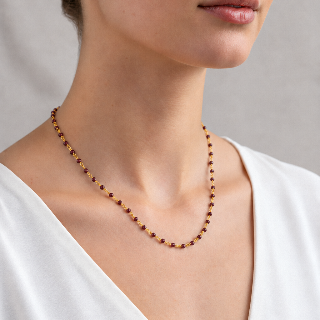 ANITA Goldkette mit Rot Granat Steinen - 925 Silber