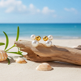 ANTONIA Drei Blasen Ohrstecker Goldkugel mit Perlen -925 Silber