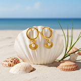 Boucles d'oreilles créoles FAYES en argent 925 avec pendentif coquillage en or