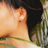 SADIE Gold Cross Hoop Earrings - 925 Silver &amp; Black Glaze