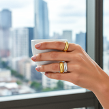 ALFY Goldener Bandring mit Gittermuster - 925 Silber