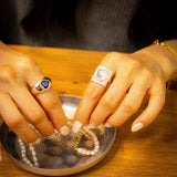 Bague chevalière LAKINA en argent massif avec pierre cœur violette, argent sterling