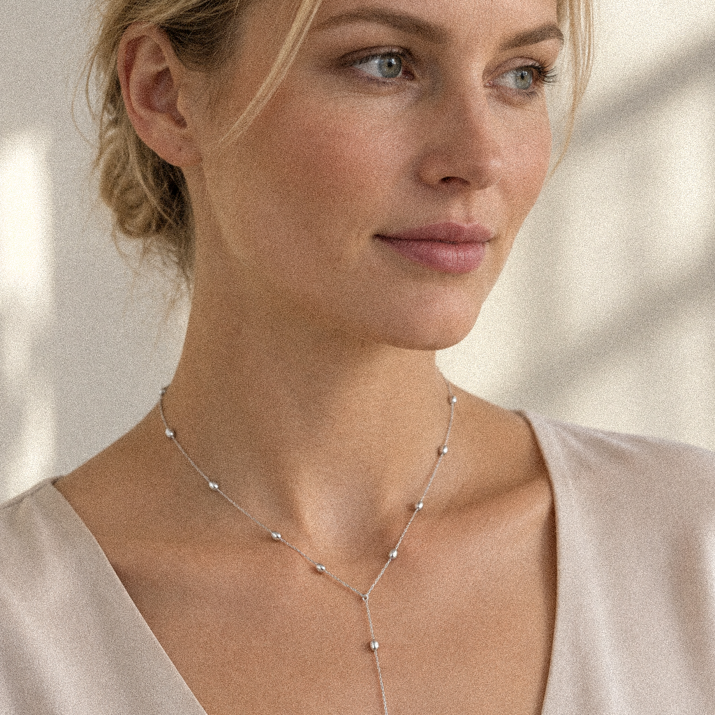 JOJOA Silberne Y-Kette mit Kügelchen - 925 Silber