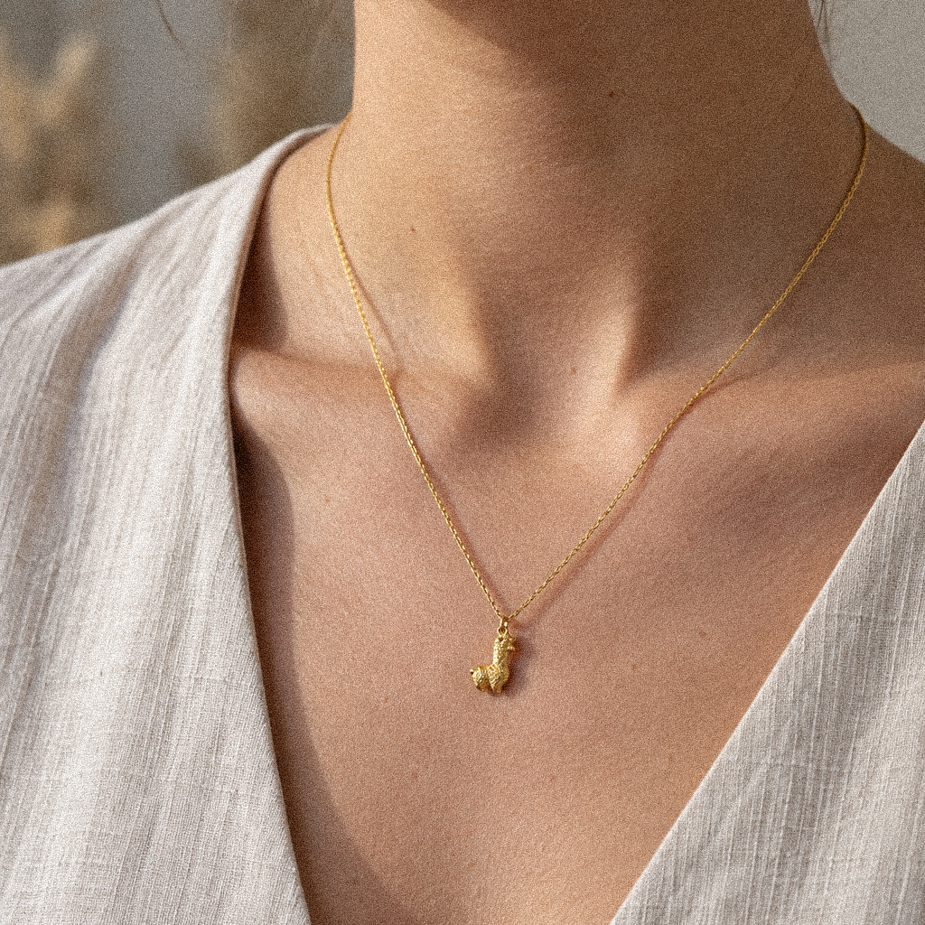 SELINE Alpaca Necklace 925 Silver Gold Plated – Cute Pendant