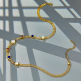 BESOA chaîne box tressée en argent 925 avec pierres précieuses colorées or